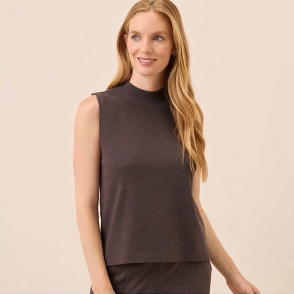 Pact Organic Airplane Mock Neck Shell Sleeveless Tank Brown Size Medium
